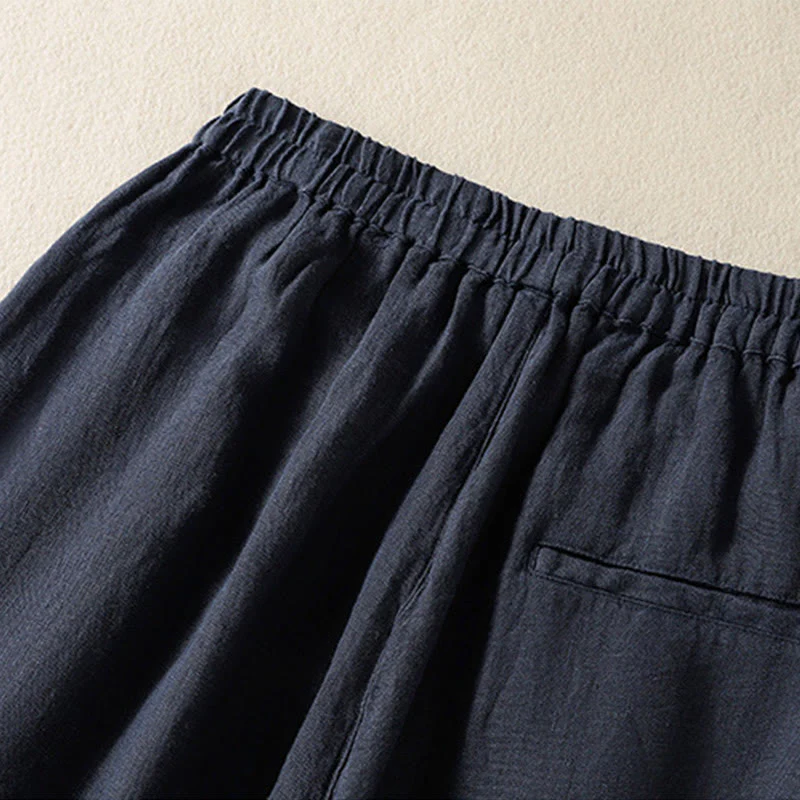 Buddha Stones Casual Plain Drawstring Design Women's Cotton 7-8 Length Pants With Pockets