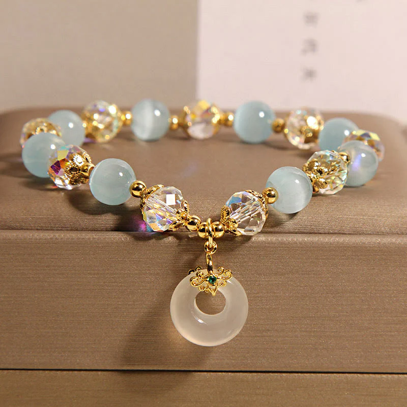 Buddha Stones Blue Cat's Eye White Crystal Peace Buckle Meaning Balance Bracelet