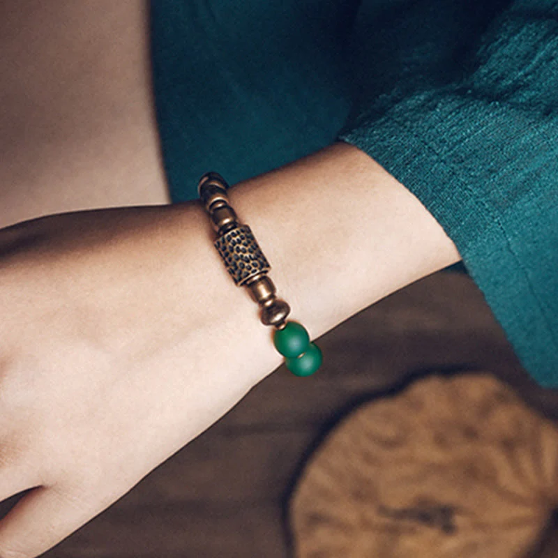 Buddha Stones Tibetan Red Agate Green Agate Copper Confidence Fortune Bracelet