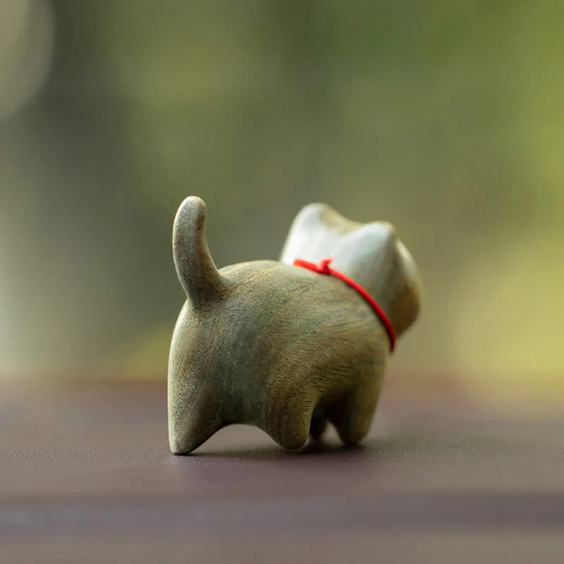 Buddha Stones Green Sandalwood Small Leaf Red Sandalwood Cute Cat Animals Soothing Peace Decoration