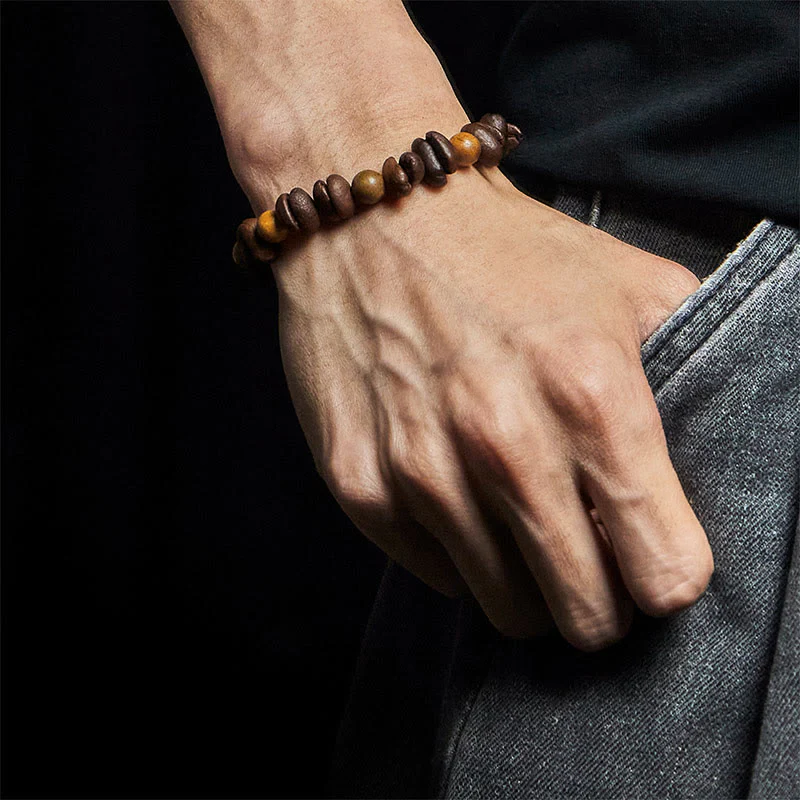 Buddha Stones Natural Coffee Beans Green Sandalwood Positive Bracelet