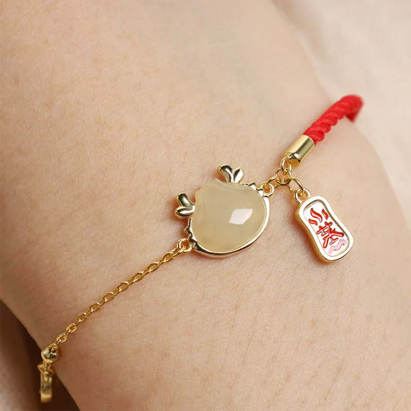 Buddha Stones 925 Sterling Silver Year Of The Dragon Hetian White Jade Chinese Steamed Bun Dragon Design Fortune Blessing Bracelet
