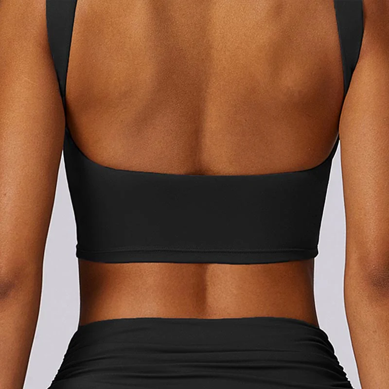 Buddha Stones Sleeveless Backless Strap Tank Top Bra Flared Pants Sports Fitness Yoga