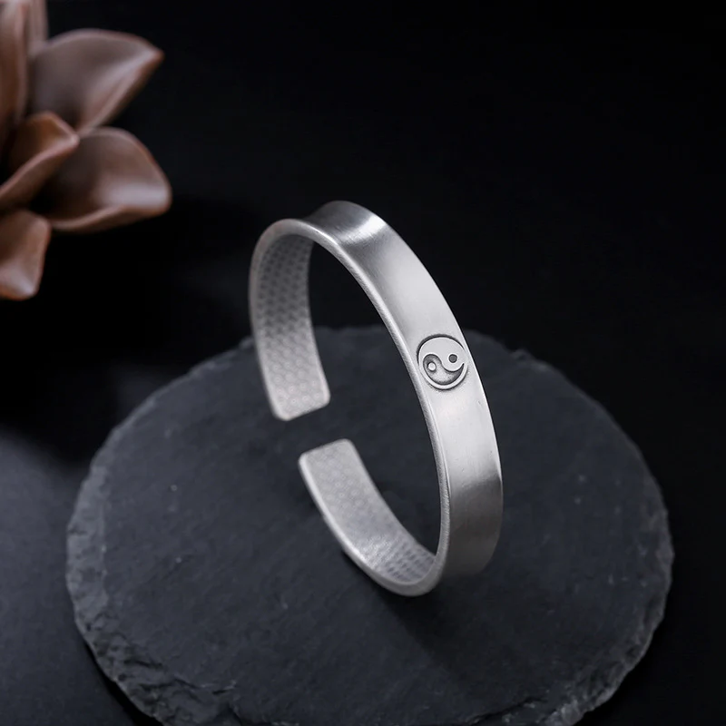 Buddha Stones 999 Sterling Silver Yin Yang Auspicious Clouds Balance Harmony Bracelet