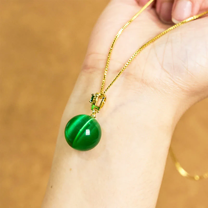 Buddha Stones Cat's Eye Round Ball Confidence Necklace Pendant
