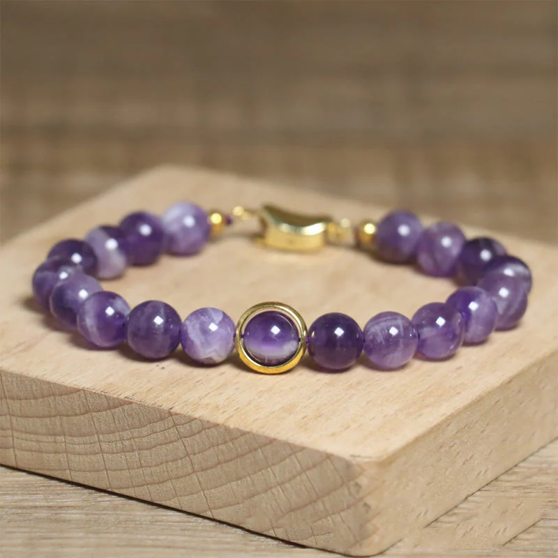 Buddha Stones Natural Amethyst Beads Balance Relieves Stress Buckle Bracelet