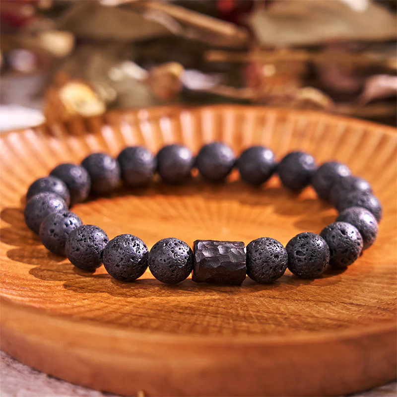 Buddha Stones Lava Rock Ebony Wood Tiger Eye Healing Bracelet