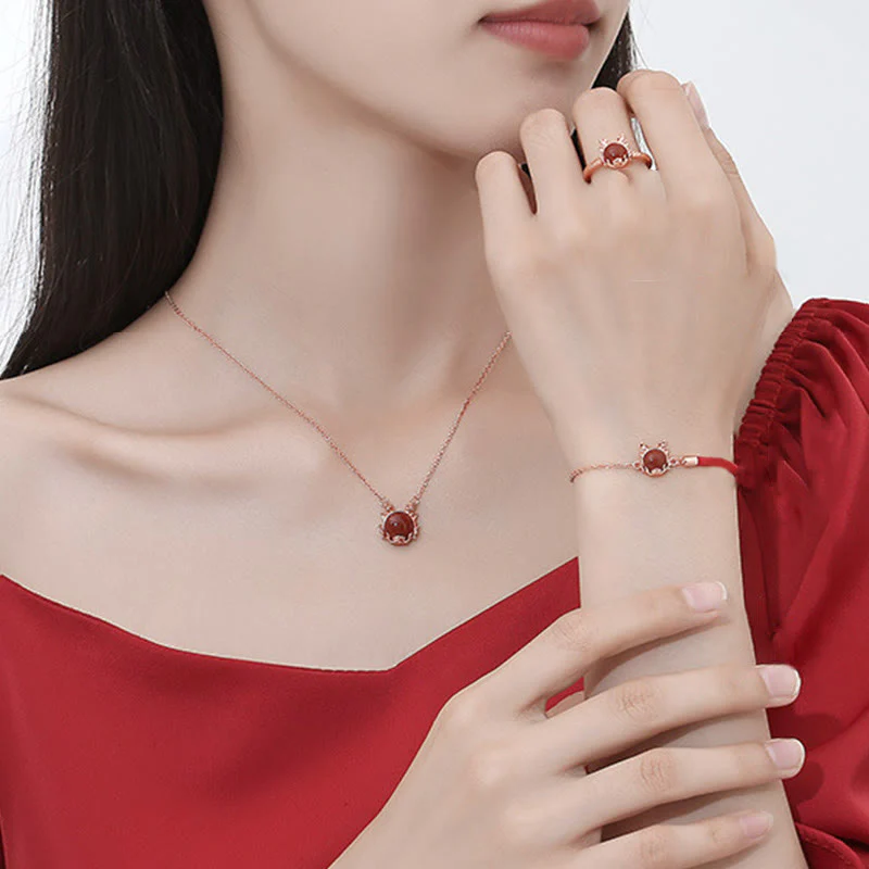 ❗❗❗A Flash Sale- Buddha Stones 925 Sterling Silver Year of the Dragon Cinnabar Red Agate Dragon Protection Bracelet Necklace Pendant Earrings Ring
