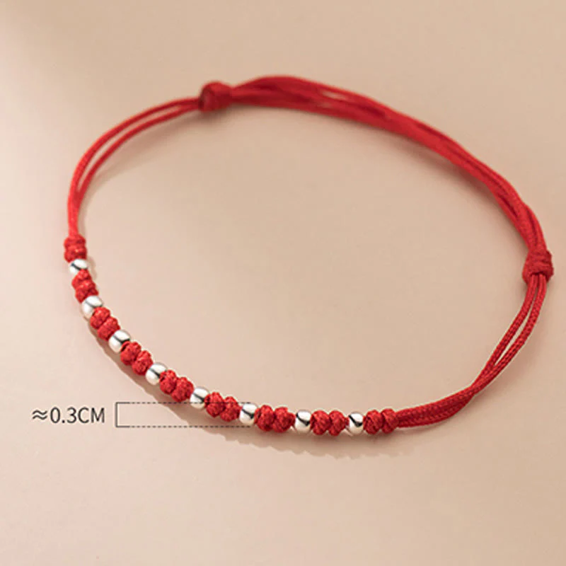 Buddha Stones 925 Sterling Silver Beads Red String Adjustable Luck Bracelet
