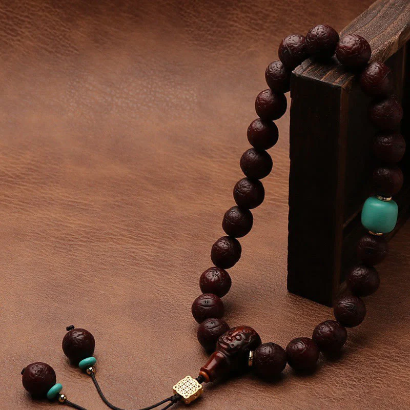 Buddha Stones Tibetan Bodhi Seed Agate Bead Luck Wealth Tassel Charm Wrist Mala