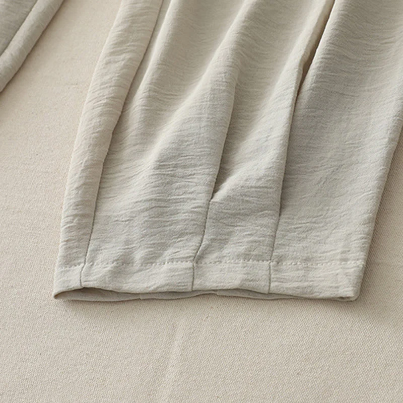 Buddha Stones Commute Casual Plain Frog-Button Design Women's Harem Cotton Linen 7-8 Length Pants With Pockets