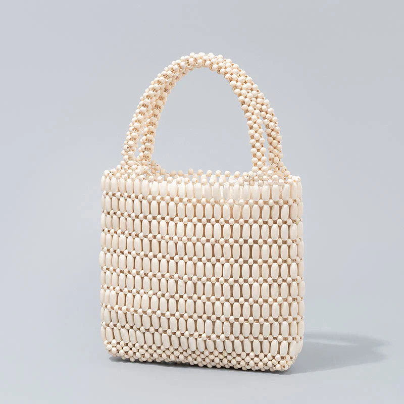 Buddha Stones Hand-woven Wooden Beads Handbag