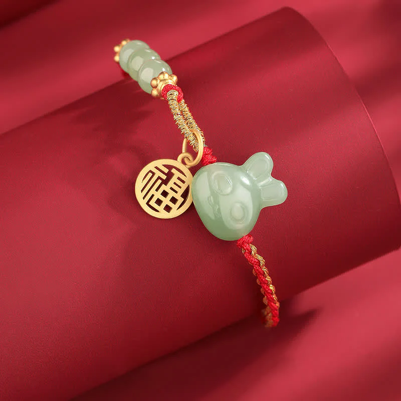 Buddha Stones 925 Sterling Silver Year of the Rabbit Hetian Jade Happiness Luck Red String Bracelet