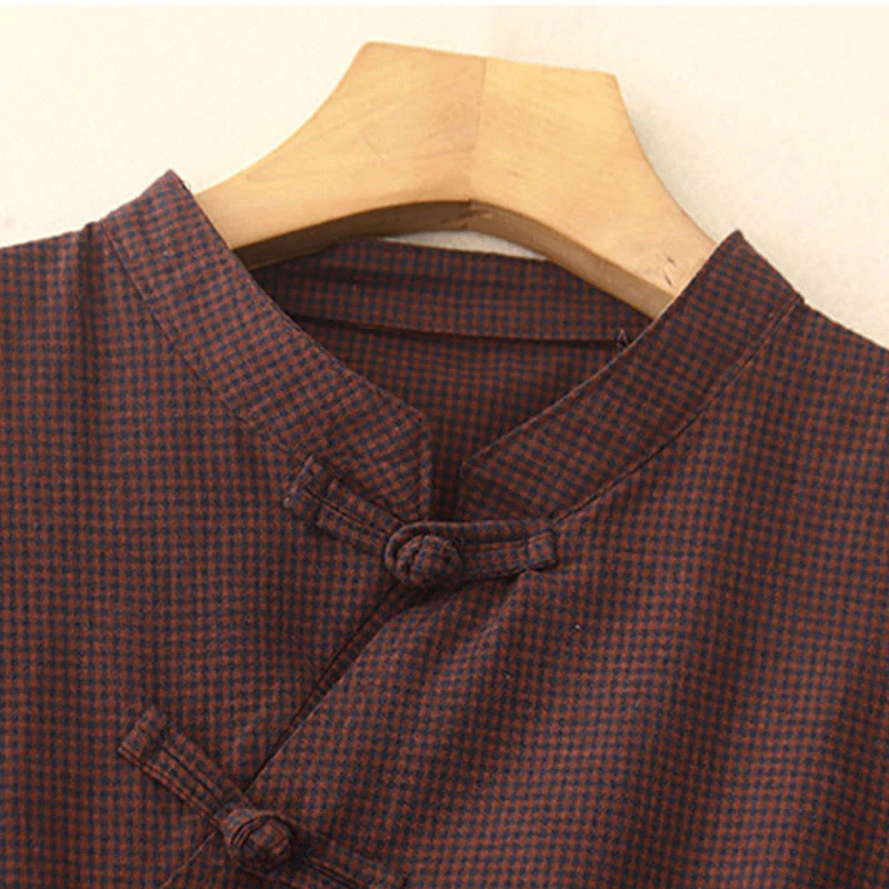 Buddha Stones Casual Plain Frog-button Cotton Midi Dress With Pockets