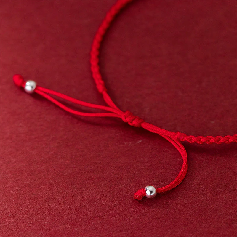 Buddha Stones Retro 925 Sterling Silver Four Leaf Clover Pearl Luck Red String Bracelet