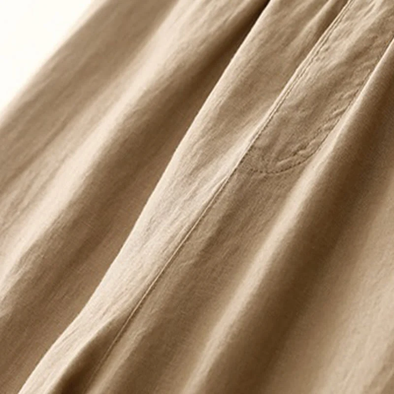 Buddha Stones Wild Plain Cotton Linen Women's Wide Leg Pants With Pockets