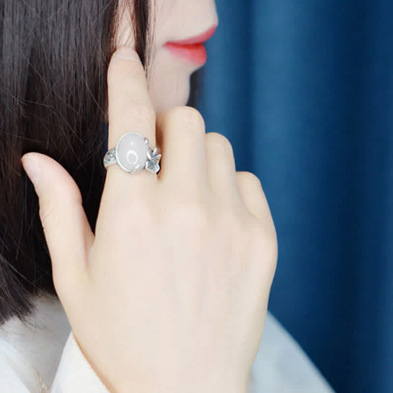 Buddha Stones 990 Sterling Silver Natural Chalcedony Plum Positive Harmony Ring