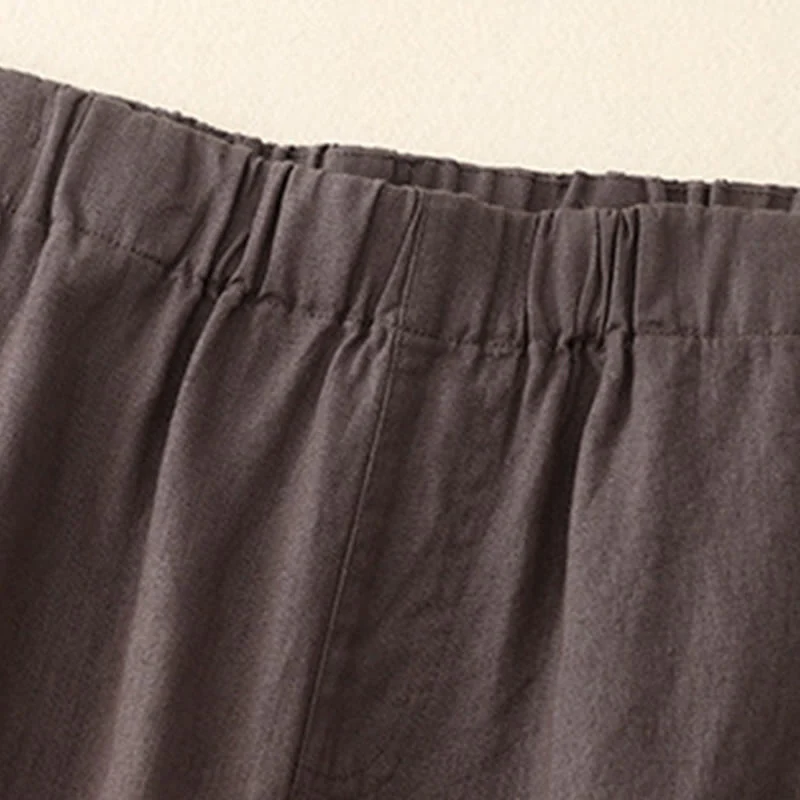 Buddha Stones Wild Plain Cotton Linen Women's Wide Leg Pants With Pockets