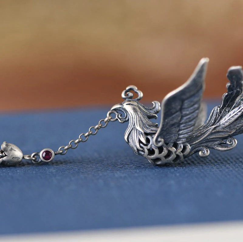Buddha Stones 925 Sterling Silver Phoenix Tassels Protection Hairpin