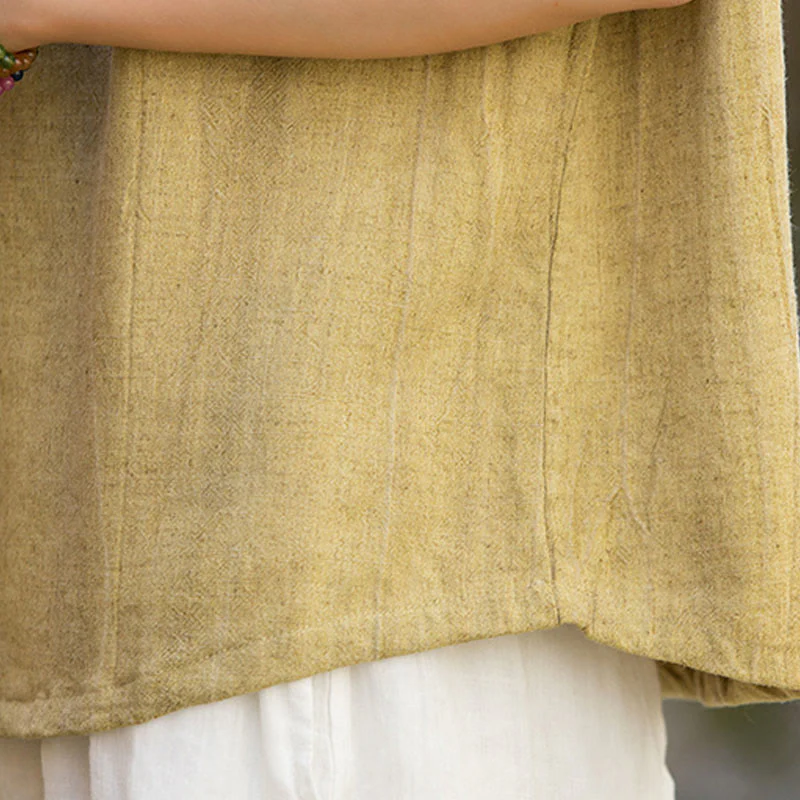 Buddha Stones Summer Tie-dye Buttons Linen Sleeveless Women's Vest