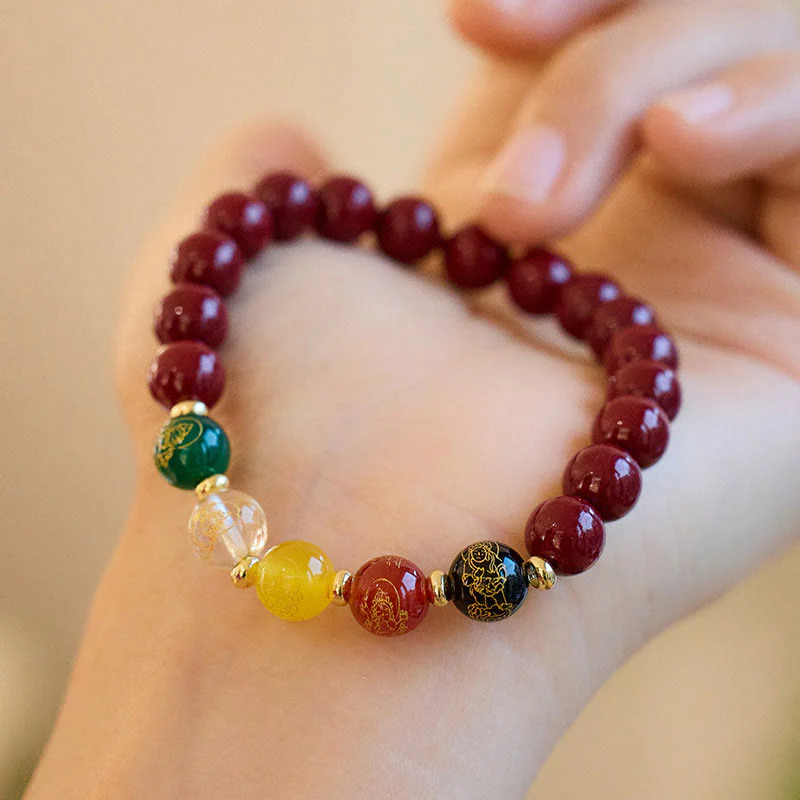 Buddha Stones Cinnabar Agate Five Directions Gods Of Wealth Blessing Bracelet