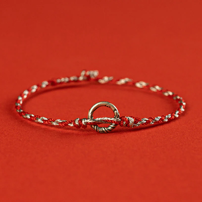 Buddha Stones 925 Sterling Silver Peace Buckle Luck String Bracelet