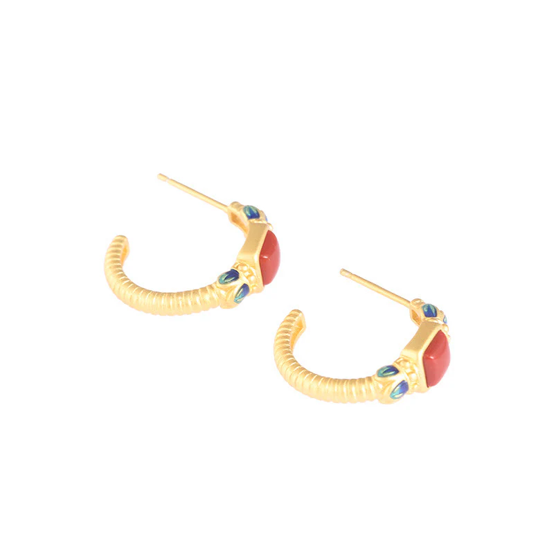 Buddha Stones 925 Sterling Silver Red Agate Lotus Confidence Calm Stud Earrings