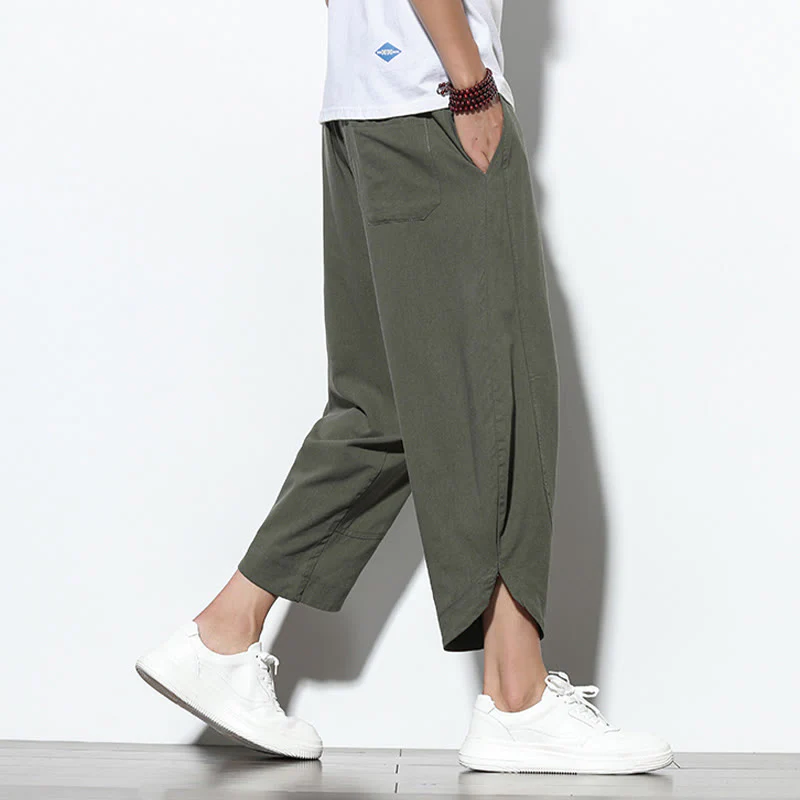 Buddha Stones Casual Summer Drawstring 7-8 Length Linen Men's Harem Pants With Pockets
