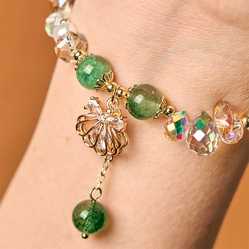 Buddha Stones Natural Strawberry Quartz Pearl Shell Positive Bracelet