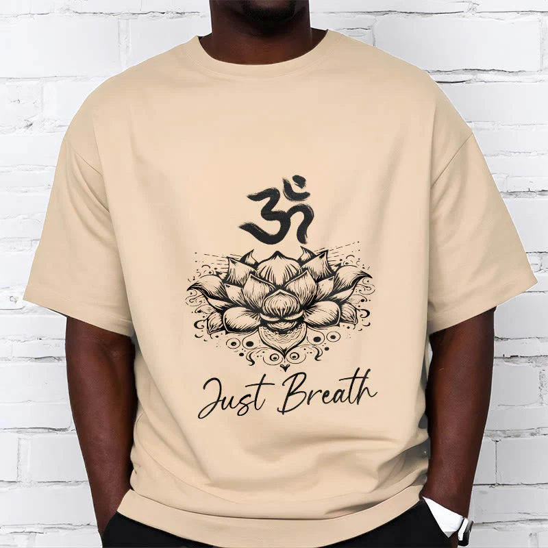 Buddha Stones Casual Om Symbol Lotus Flower Pattern Cotton Tee T-shirt