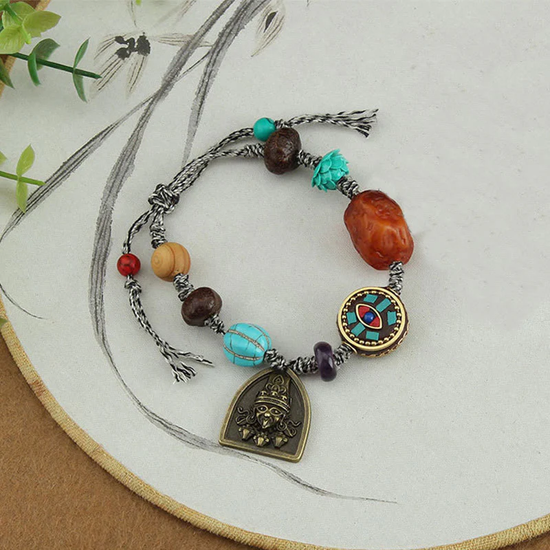 Buddha Stones Tibetan Buddha's Eye Turquoise Lotus Zakiram Protection Rope Bracelet