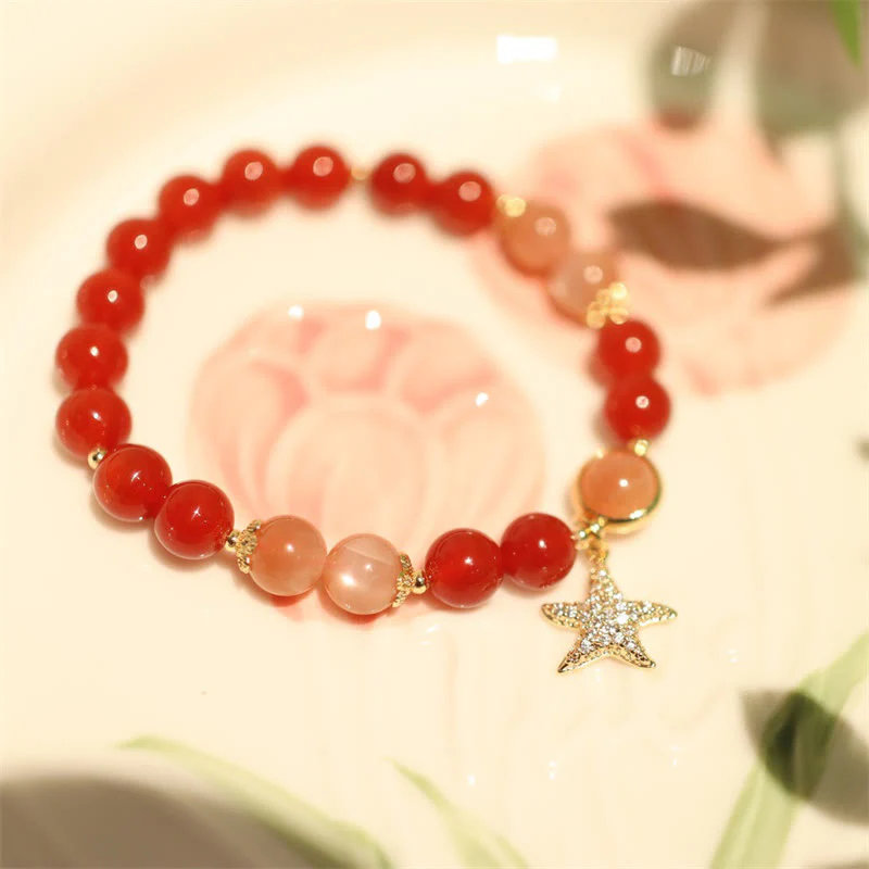 Buddha Stones Sun Stone Peach Moonstone Red Agate Crystal Star Wealth Bracelet