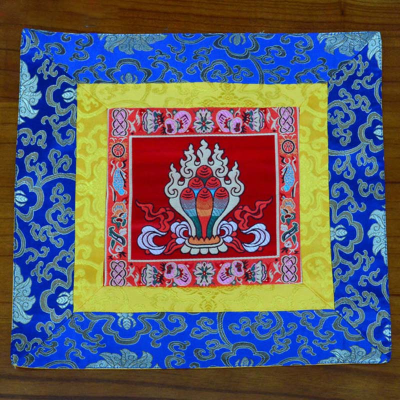 Buddha Stones Prayer Altar Mat Meditation Strength Endless Knot Vajra Man-Bcu Kalachakra Auspicious Symbols