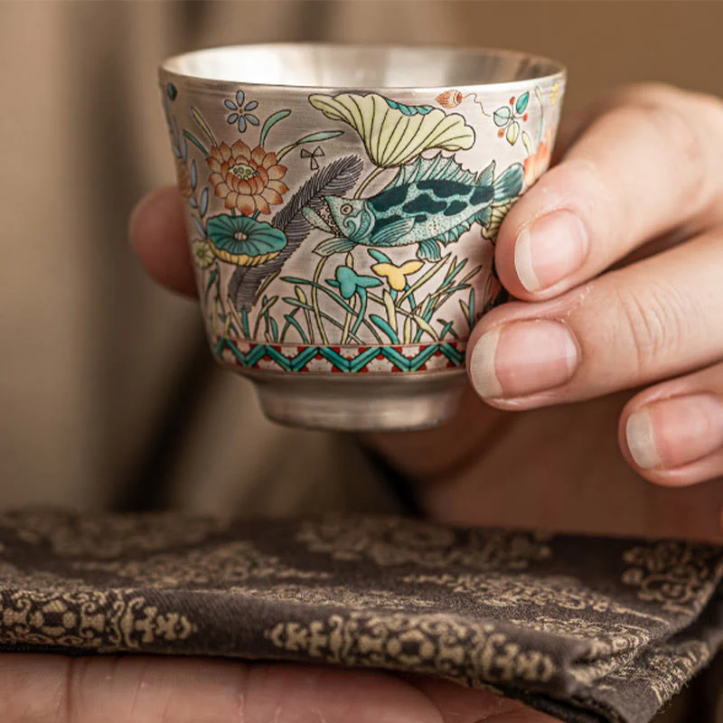 Buddha Stones Fish Lotus Seaweed Teacup Kung Fu Tea Cup 45ml With Gift Box