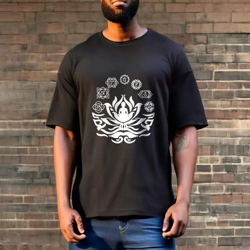 Buddha Stones OM Symbol Sanskrit Mantras Buddha Lotus Flower Design Tee T-shirt