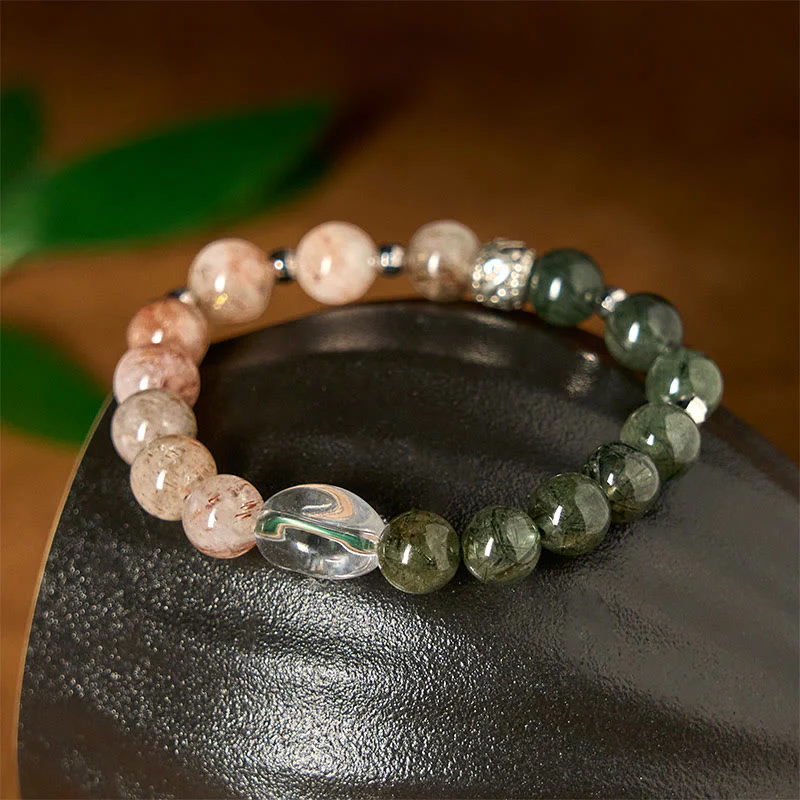 Buddha Stones Natural Green Rutilated Quartz Super Seven Crystal Wealth Bracelet