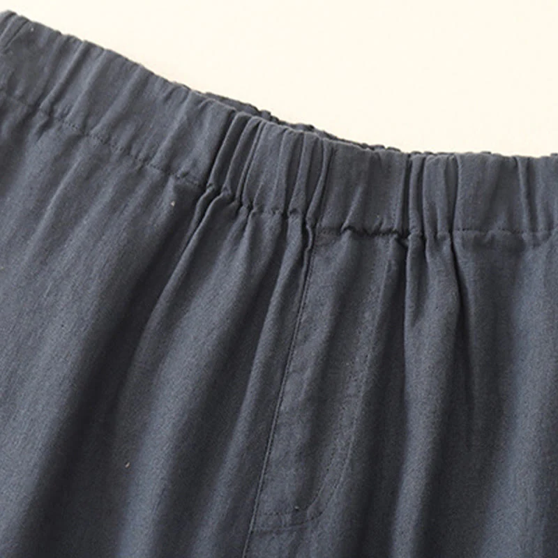 Buddha Stones Wild Plain Cotton Linen Women's Wide Leg Pants With Pockets