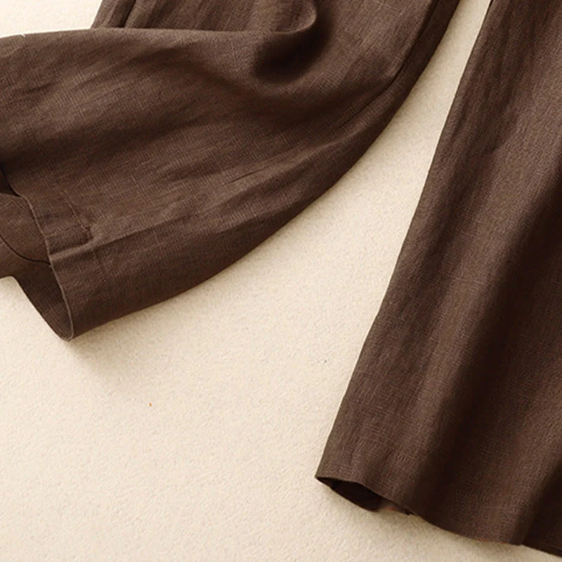 Buddha Stones Summer Casual Simple Design Linen Women's Wide Leg Pants With Zipper Pockets