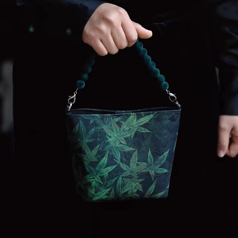 Buddha Stones Small Bamboo Leaves Butterfly Peony Flowers Magpie Metal Chain Crossbody Bag Shoulder Bag Handbag