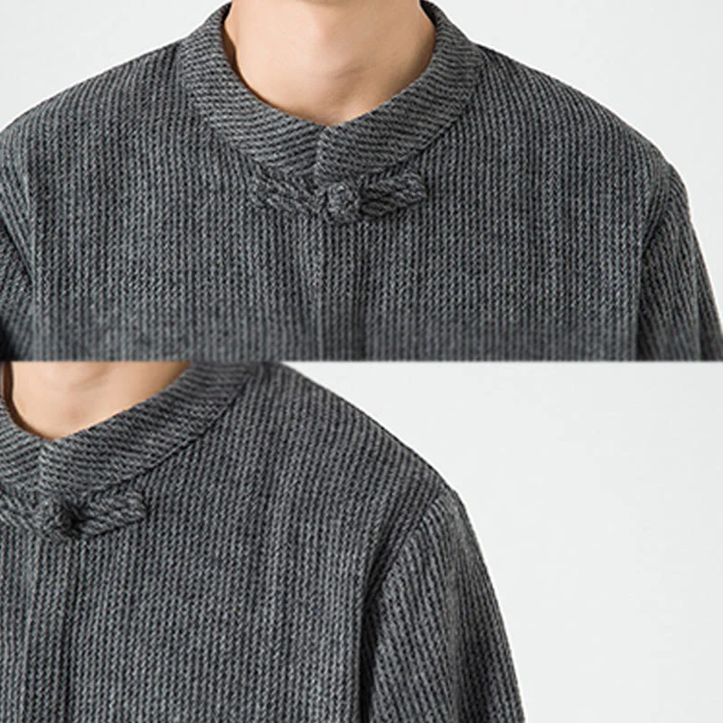 Buddha Stones Long Sleeve Frog-button Design Men's Cotton Jacket Shirt With Pockets