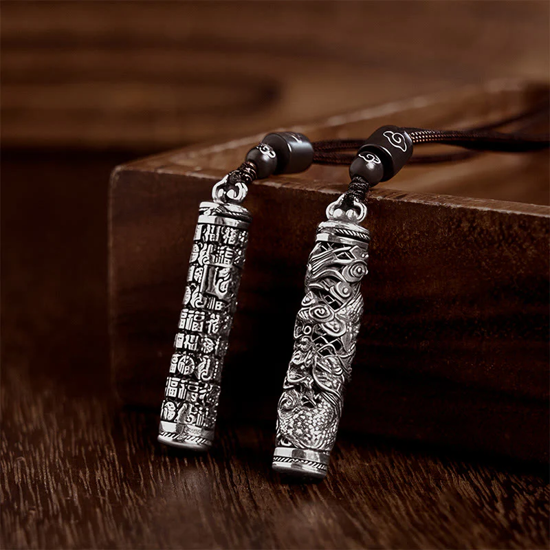 Buddha Stones Copper Fu Character Dragon Pattern Balance Pendant Necklace