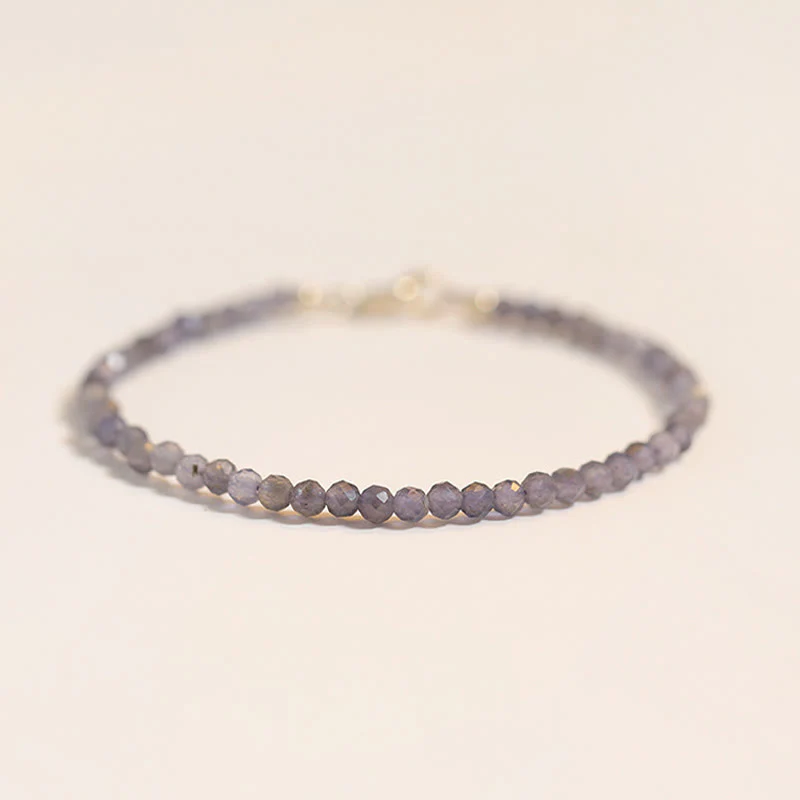 Buddha Stones 3mm Amethyst Iolite Ultra-thin Beads 14k Gold Plated Copper Communication Bracelet