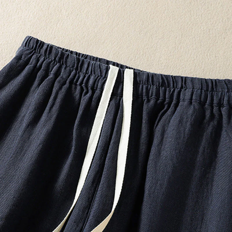 Buddha Stones Casual Plain Drawstring Design Women's Cotton 7-8 Length Pants With Pockets