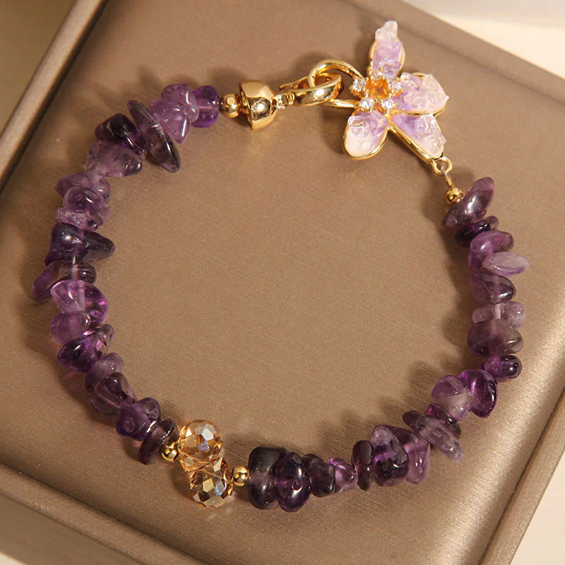 Buddha Stones Natural Irregular Gravel Amethyst Blue Crystal Wisteria Balance Bracelet