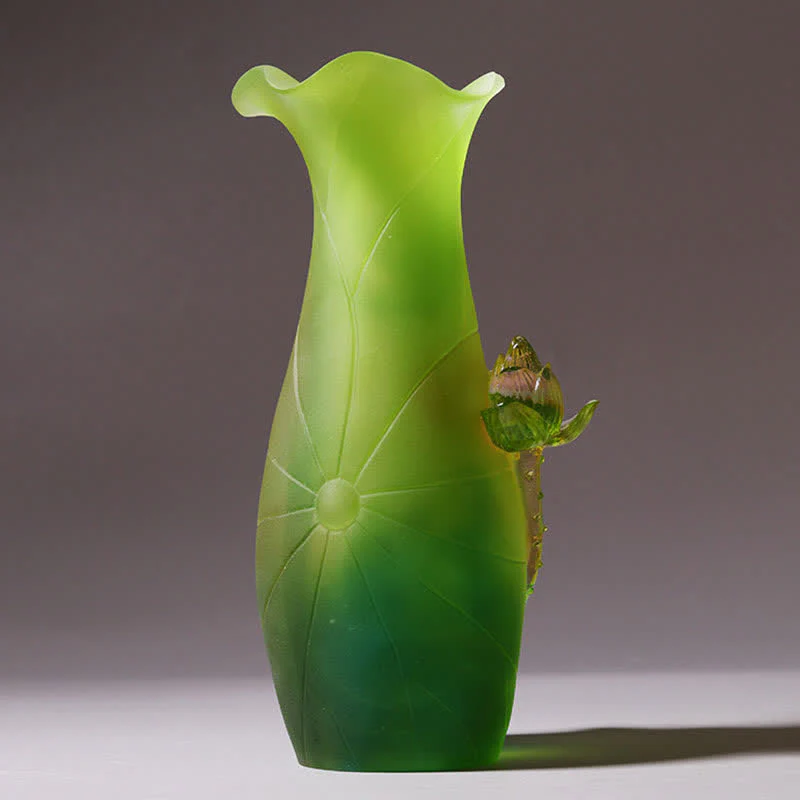 Buddha Stones Feng Shui Lotus Handmade Liuli Crystal Art Piece Home Office Offering Decoration