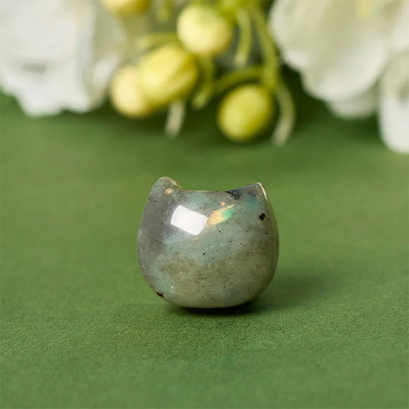 Buddha Stones 925 Sterling Silver Faceless Cat Head Natural Labradorite Healing Bracelet