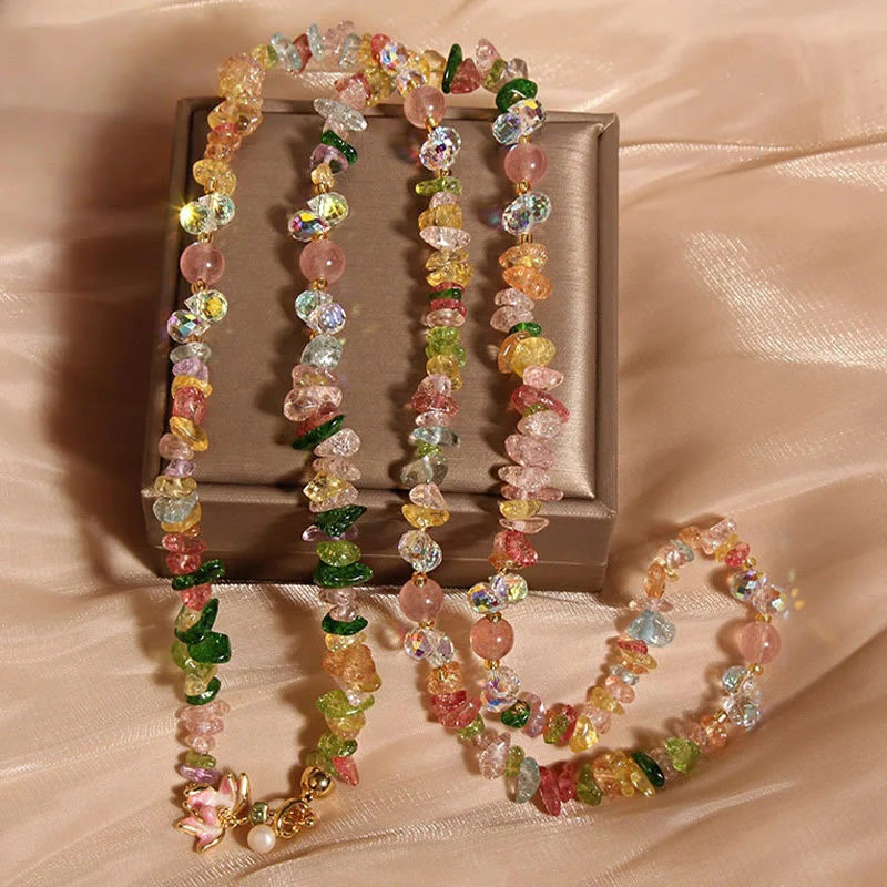 Buddha Stones Butterfly Flower Amethyst Strawberry Quartz Balance Necklace Pendant