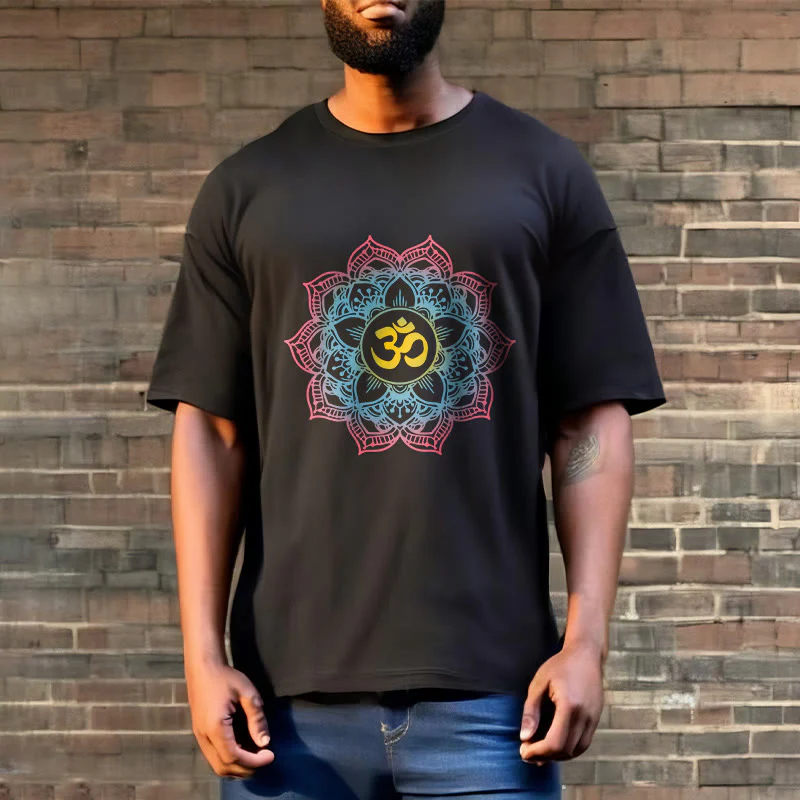 Buddha Stones Lotus-shaped Mandala OM Symbol Design Tee T-shirt