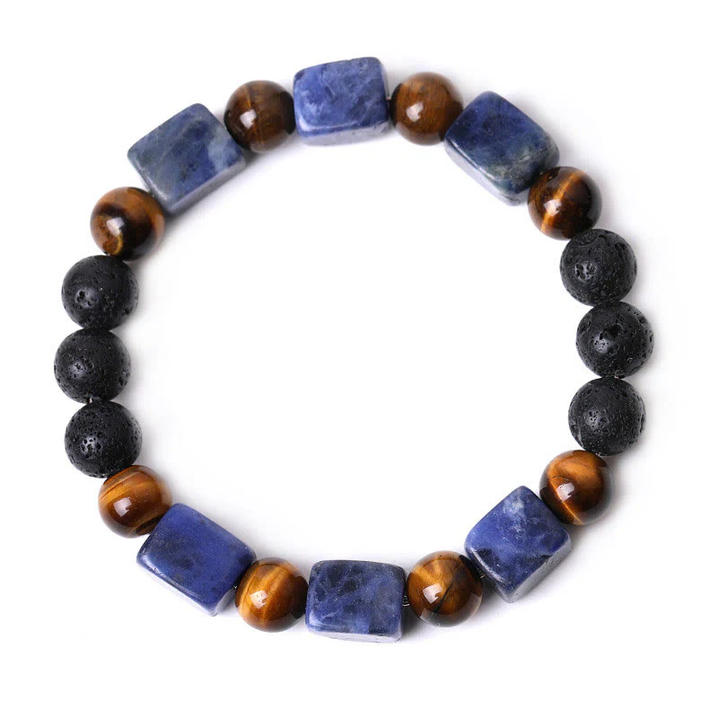 Buddha Stones Various Crystals Cube Amethyst Lava Rock Support Bracelet