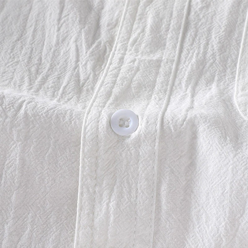 Buddha Stones Summer Solid Men's Buttons Half Sleeve Cotton Linen Shirt